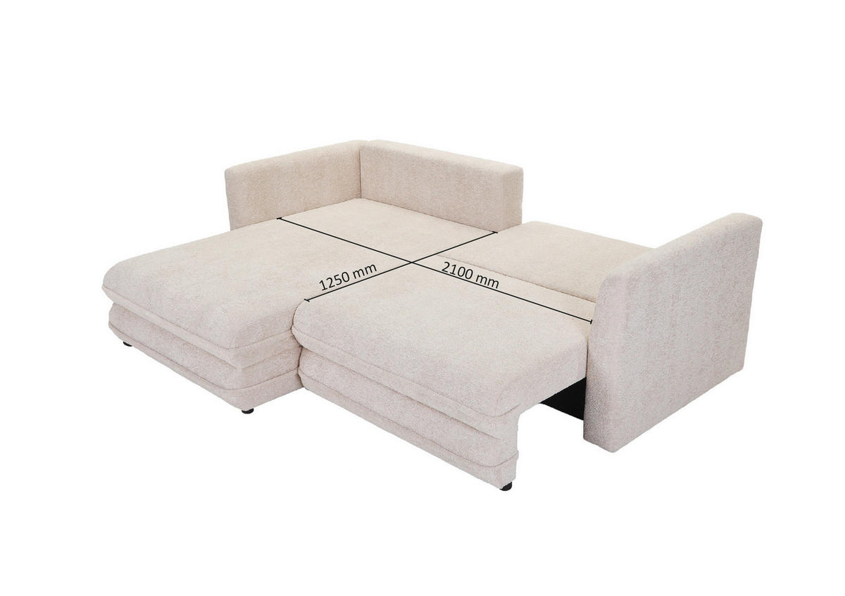 ECKSOFA Creme, Beige Plüsch Zierkissen, Rückenkissen, Bettkasten, Schlaffunktion, Rücken echt, Liegefläche im Originalstoff  - Beige/Creme, MODERN, Kunststoff/Textil (246/178cm) - Carryhome