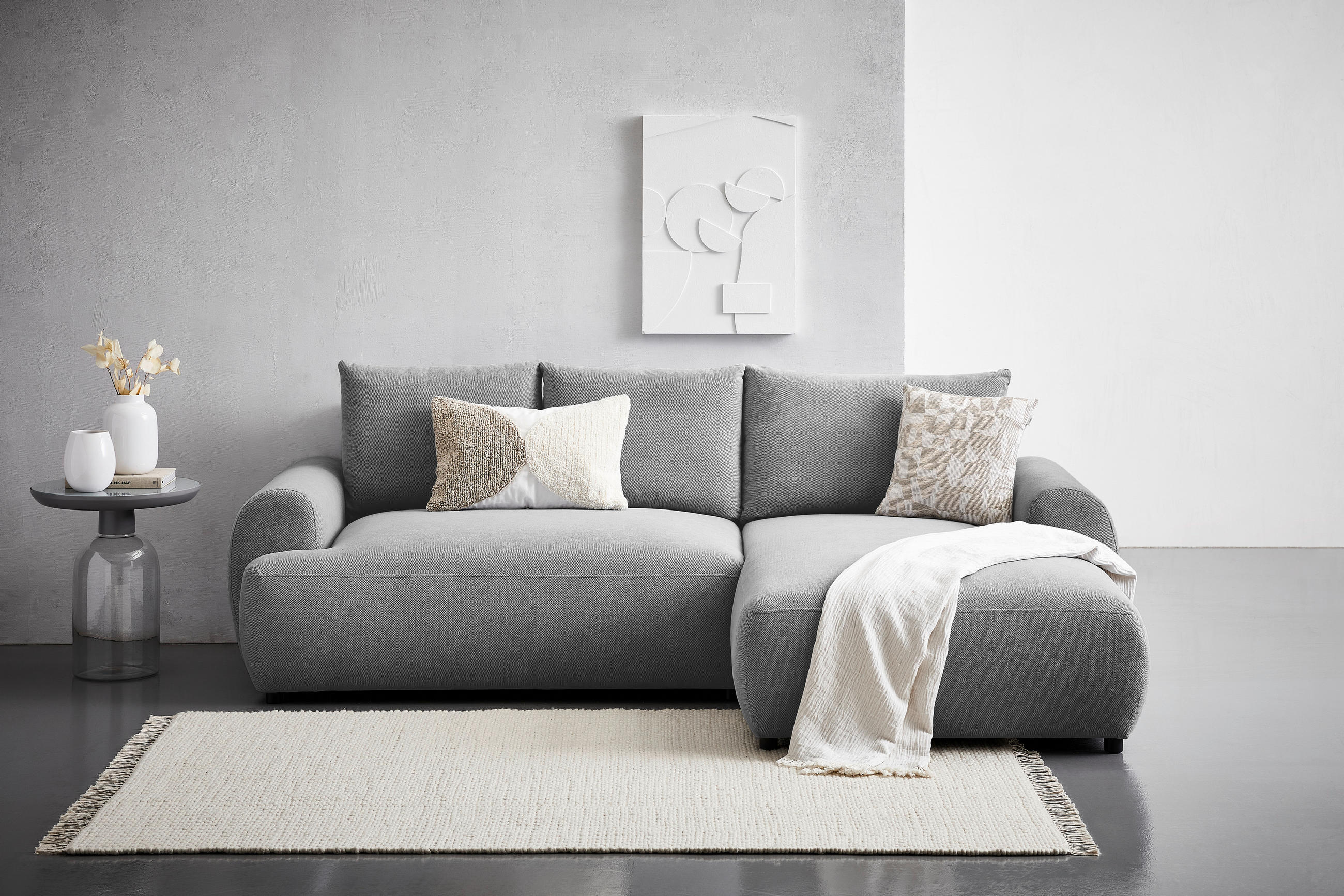 ECKSOFA in Webstoff Dunkelgrau  - Dunkelgrau/Schwarz, Modern, Kunststoff/Textil (265/175cm) - MID.YOU