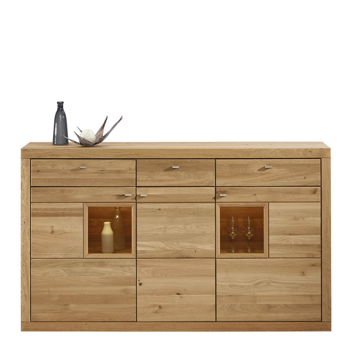 HIGHBOARD Segrino  in 188,2/111,6/42,1 cm  - Edelstahlfarben/Eichefarben, Natur, Glas/Holz (188,2/111,6/42,1cm) - Vacu Vin