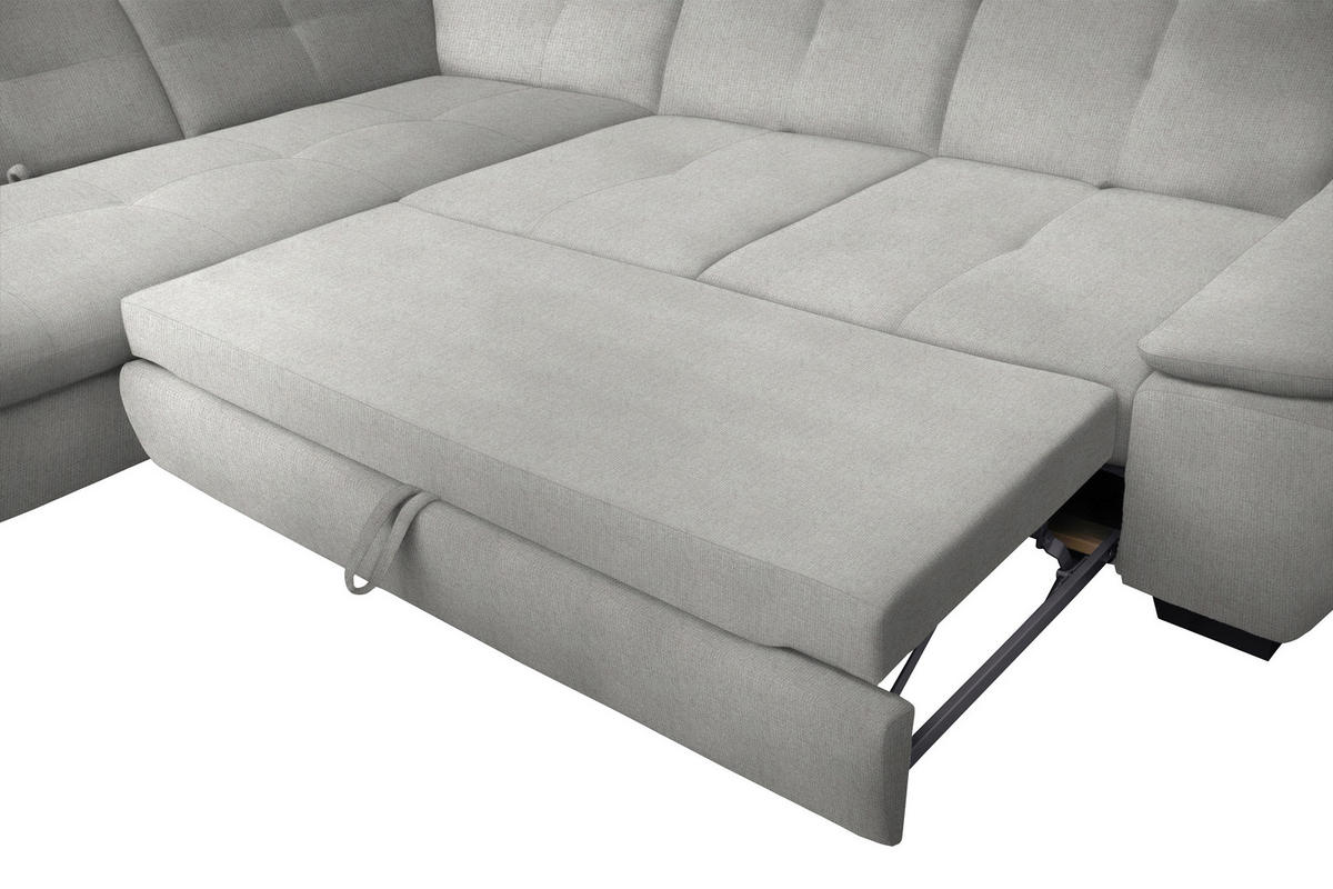 ECKSOFA Hellgrau Flachgewebe  - Hellgrau/Schwarz, Design, Textil/Metall (313/242cm) - Xora