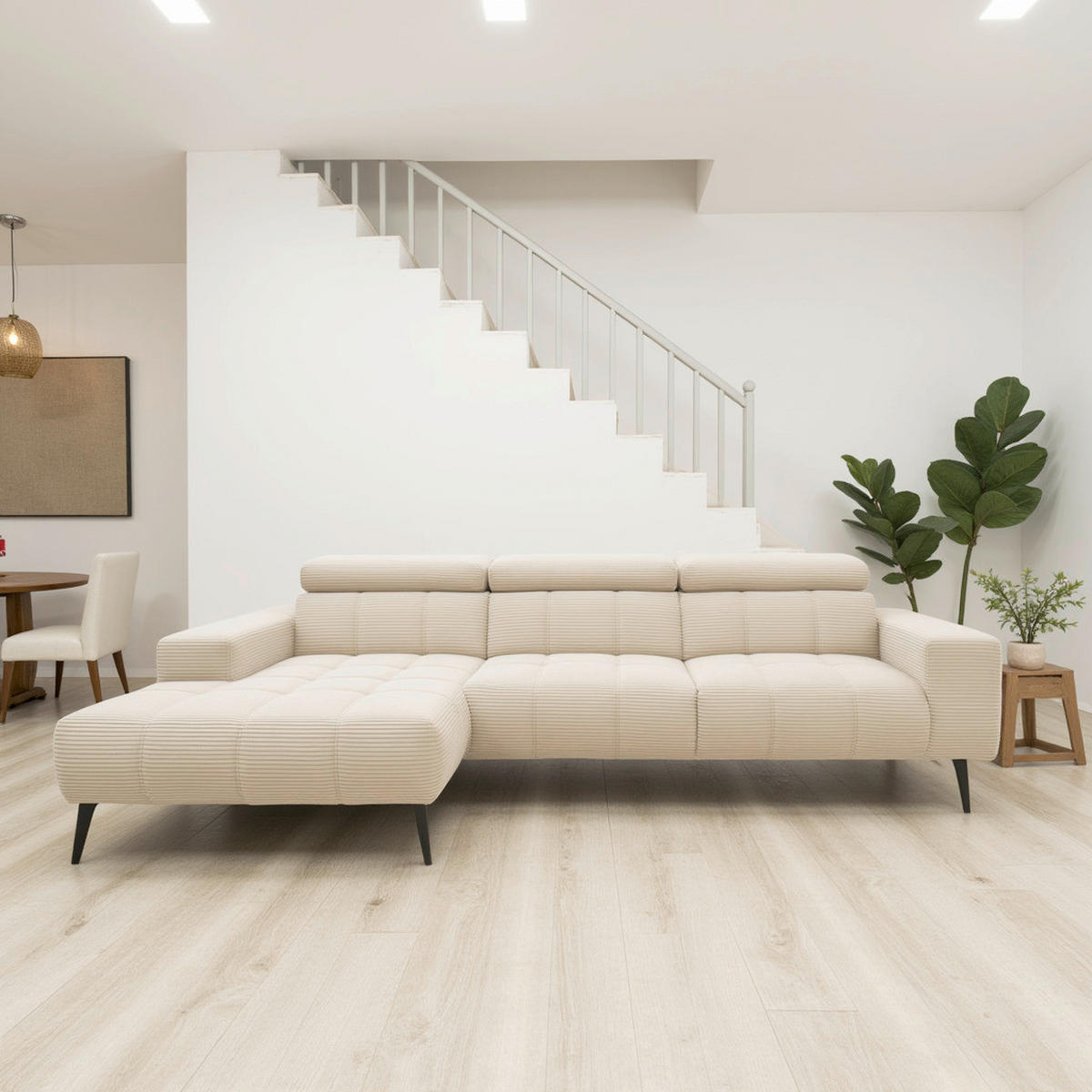 ECKSOFA TRENTO Creme Mikrofaser  - Dunkelgrau/Creme, MODERN, Textil/Metall (287/175cm) - MID.YOU