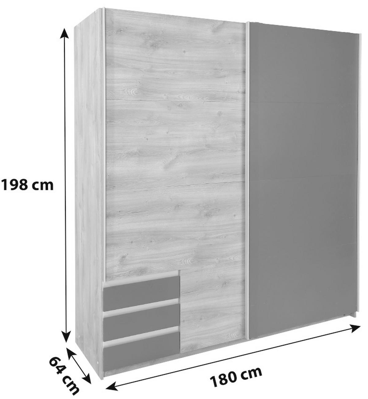 SCHWEBETÜRENSCHRANK in Eichefarben, Anthrazit  - Eichefarben/Anthrazit, Modern, Holzwerkstoff/Kunststoff (180/198/64cm) - MID.YOU