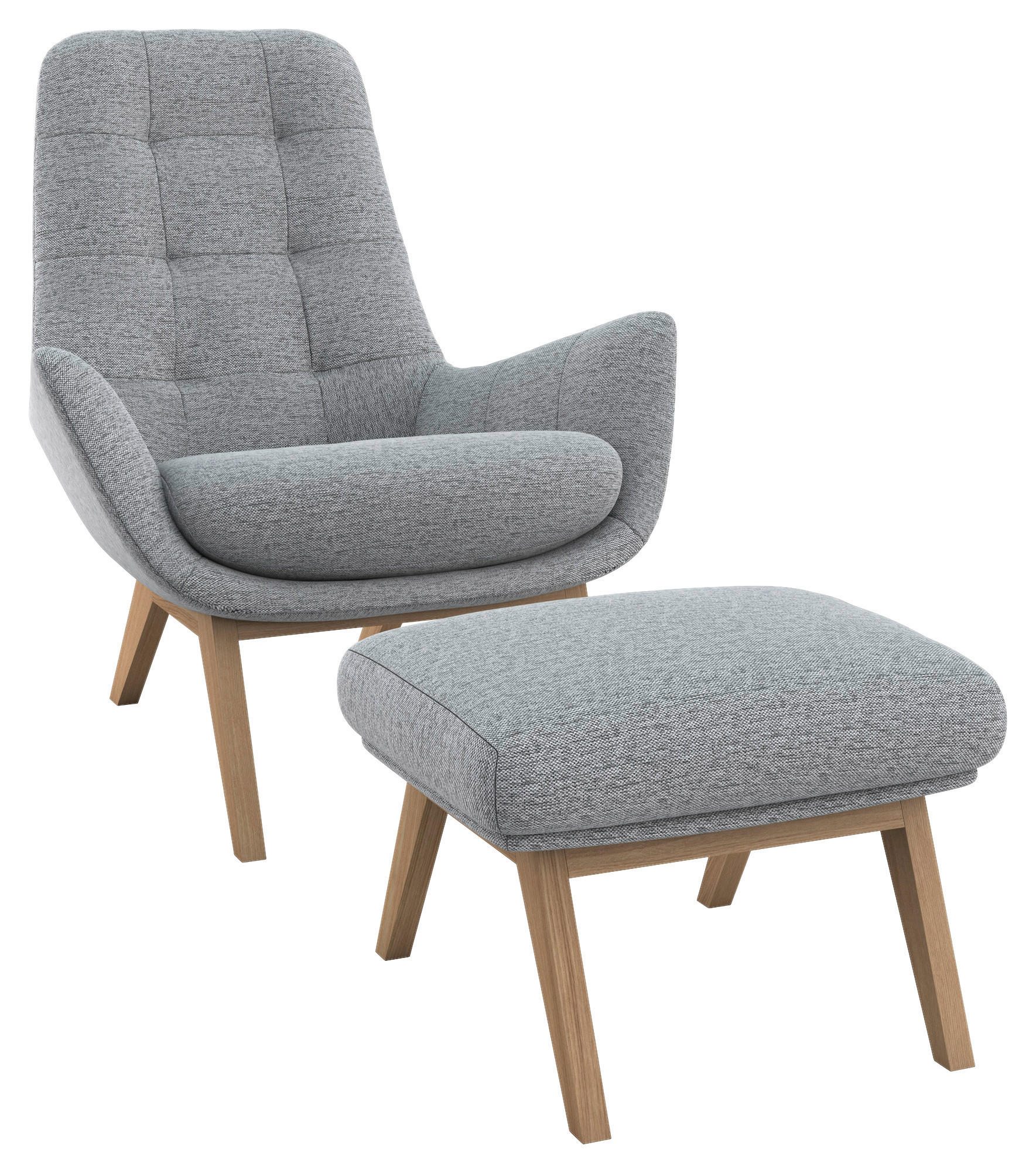 SESSELSET Flachgewebe Hocker    - Eichefarben/Hellgrau, Design, Holz/Textil (84/95/96cm) - MID.YOU