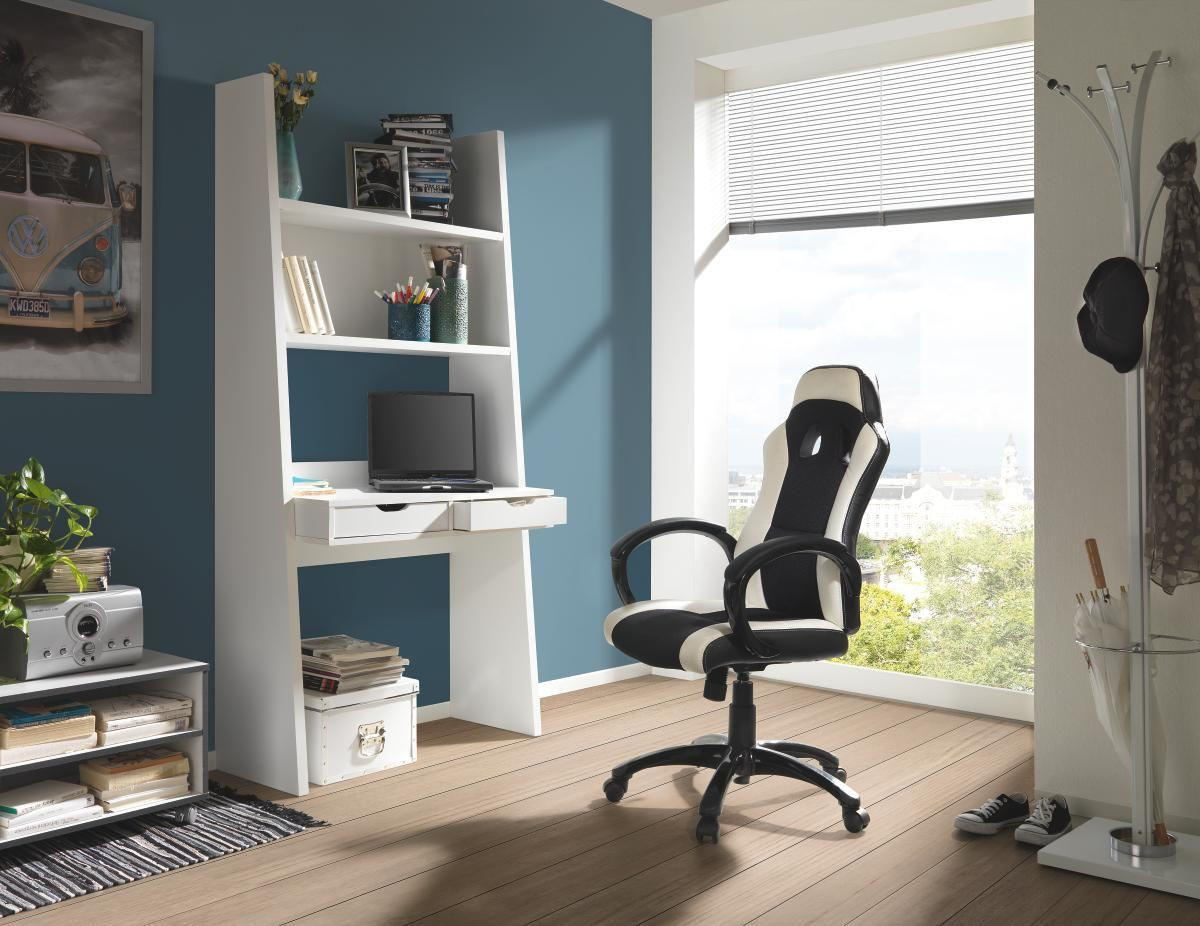 GAMING STOL kovina, umetna masa, tekstil črna, bela  - črna/bela, Design, kovina/umetna masa (61/110-120/66cm) - Xora