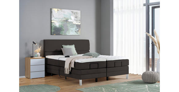 BOXSPRINGBETT 180/200 cm  in Dunkelbraun  - Chromfarben/Dunkelbraun, KONVENTIONELL, Kunststoff/Textil (180/200cm) - Voleo