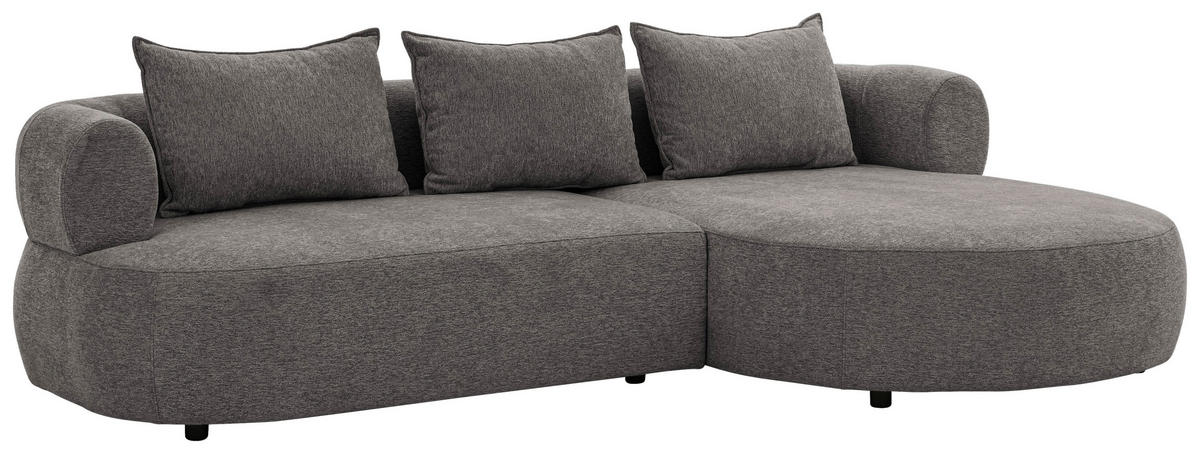 ECKSOFA in Chenille Anthrazit  - Anthrazit/Schwarz, Design, Kunststoff/Textil (256/156cm) - Livetastic