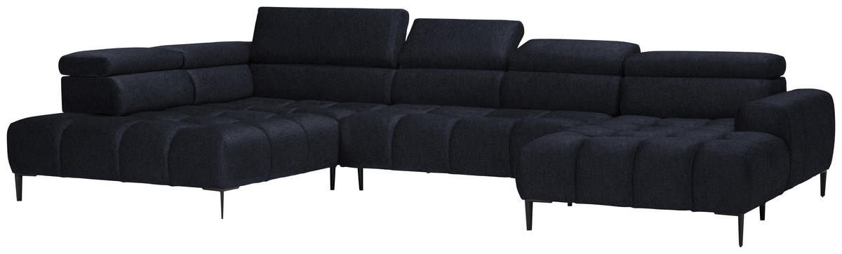 WOHNLANDSCHAFT in Webstoff Schwarz  - Schwarz, Design, Textil/Metall (216/385/177cm) - Welnova