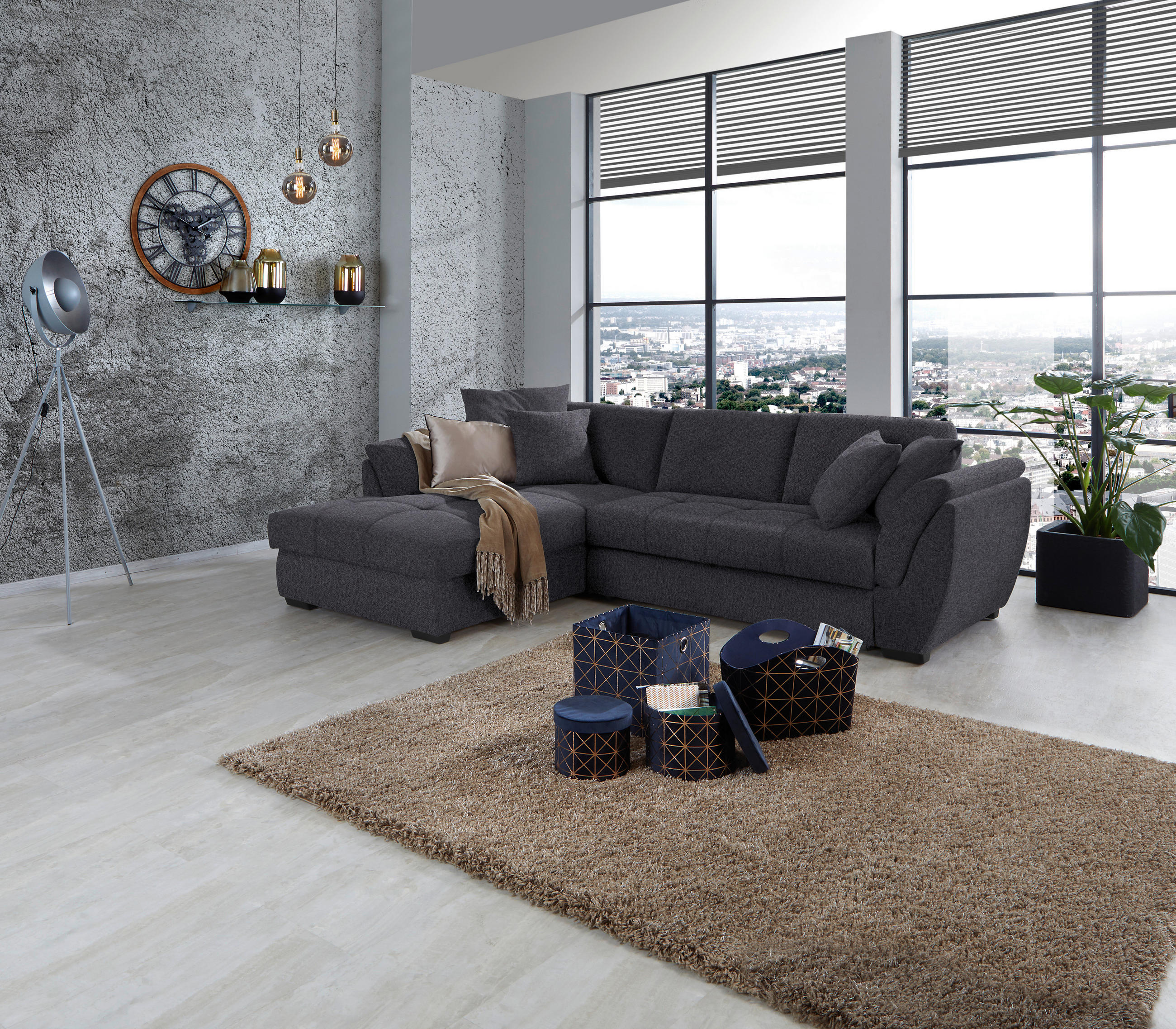 ECKSOFA in Webstoff Anthrazit  - Anthrazit/Schwarz, Design, Kunststoff/Textil (187/278cm) - Livetastic