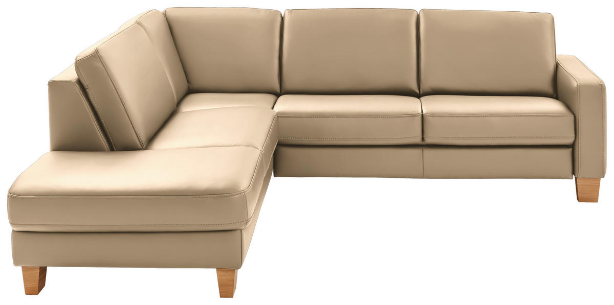 ECKSOFA Echtleder Beige  - Eiche Bianco/Beige, Konventionell, Leder/Holz (235/257cm) - Valdera