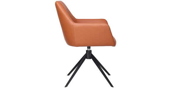 ARMLEHNSTUHL  Lederauswahl, Sitzfläche 360° drehbar, inklusive Armlehnen  Echtleder  - Cognac/Schwarz, KONVENTIONELL, Leder/Metall (59,5/87,5/63cm) - Novel