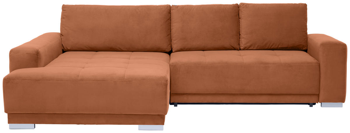 ECKSOFA inkl. Funktionen in Flachgewebe Braun  195/293 cm  - Silberfarben/Braun, Design, Holz/Textil (195/293cm) - Cantus