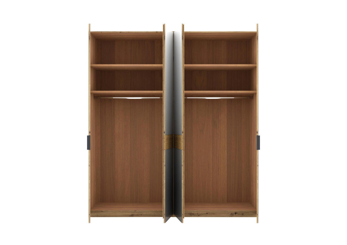 DREHTÜRENSCHRANK 200/216/58 cm,  in Braun, Eichefarben, 4 Tür(en)  - Schieferfarben/Eichefarben, Design, Glas/Holz (200/216/58cm) - Musterring