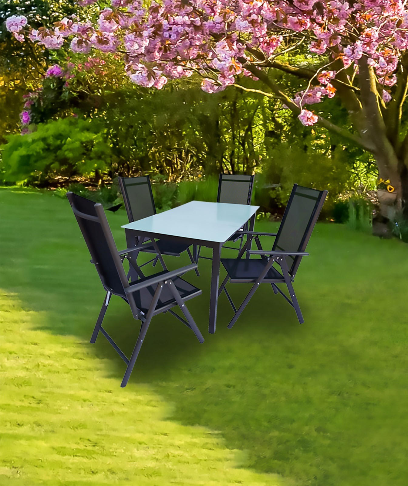 GARTENTISCHGRUPPE  - Anthrazit, Basics, Glas/Textil - Gardenson