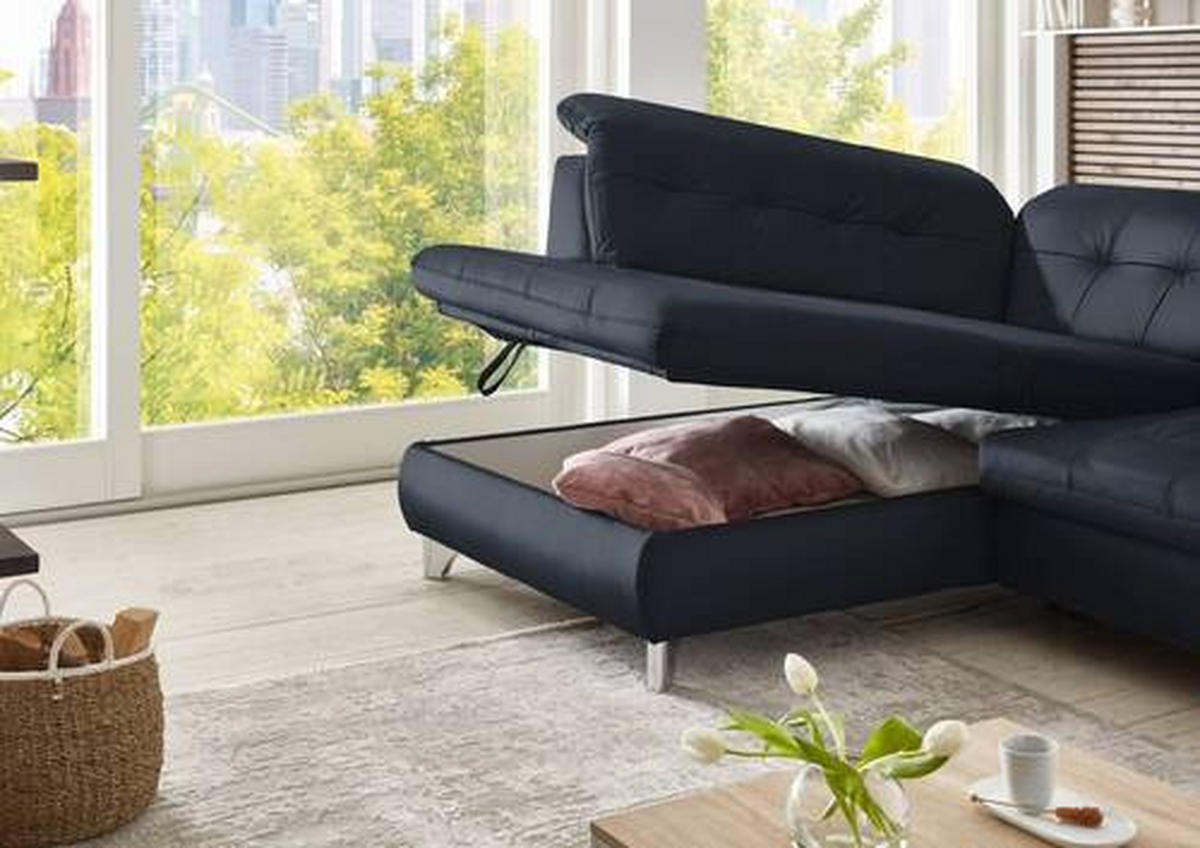 ECKSOFA in Echtleder Dunkelblau  - Dunkelblau, Basics, Leder/Metall (211/309cm) - Beldomo Speed