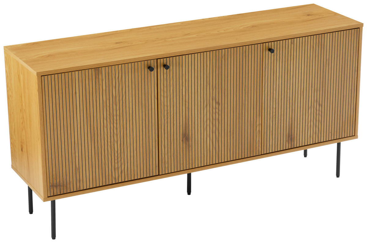 KOMODA S VRATIMA - boja hrasta/crna, Dizajnerski, metal/pločasti materijal (150/75/40cm) - Carryhome