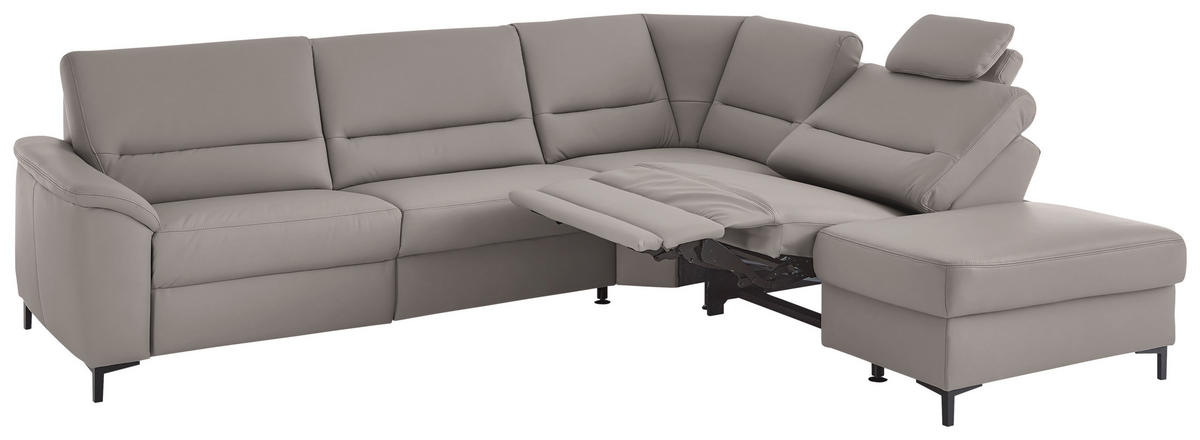 ECKSOFA Echtleder Hellgrau  - Hellgrau/Schwarz, Konventionell, Leder/Metall (290/249cm) - Beldomo Premium