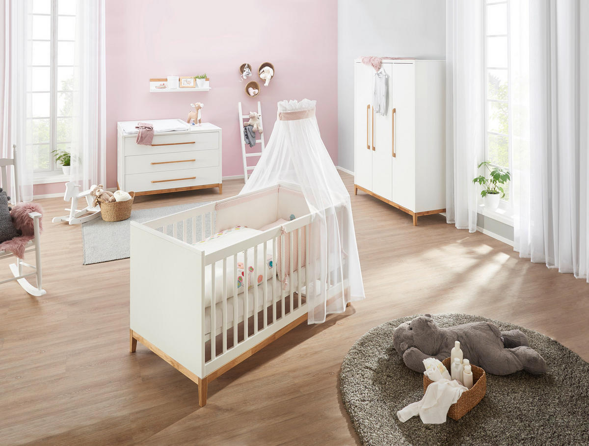 BABYKLEIDERSCHRANK Scandic Weiß, Eichefarben  - Eichefarben/Weiß, Design, Holz/Holzwerkstoff (135/190/55cm) - Jimmylee