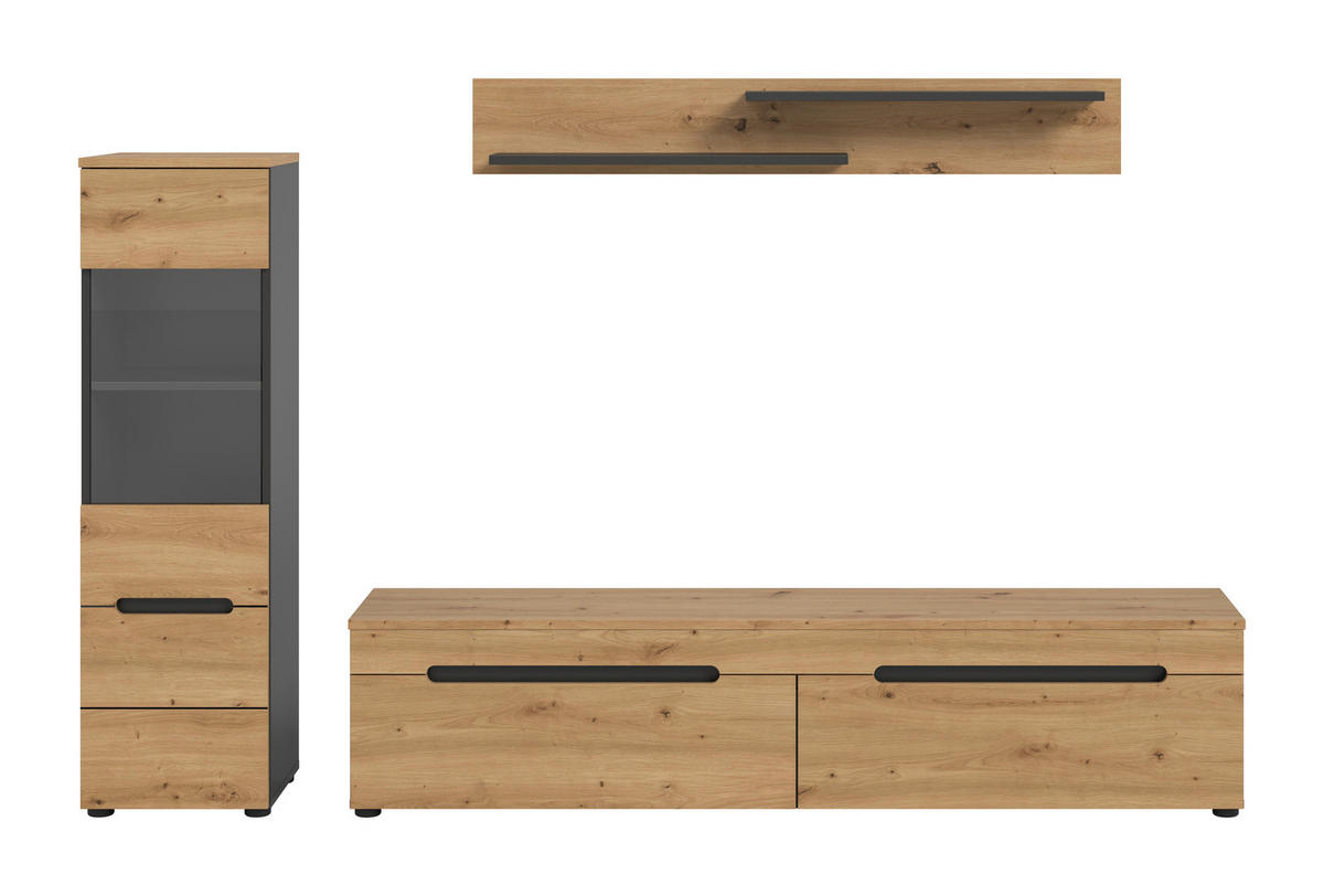 SZEKRÉNYSOR Artisan tölgy  - fekete/Artisan tölgy, Design, műanyag/faalapú anyag (221/141/33cm) - Livetastic