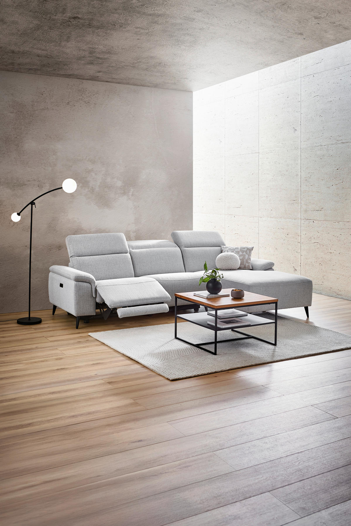 ECKSOFA inkl. Funktionen Hellgrau Leinenoptik  - Schwarzchrom/Hellgrau, Design, Holz/Kunststoff (270/75/171cm) - Xora