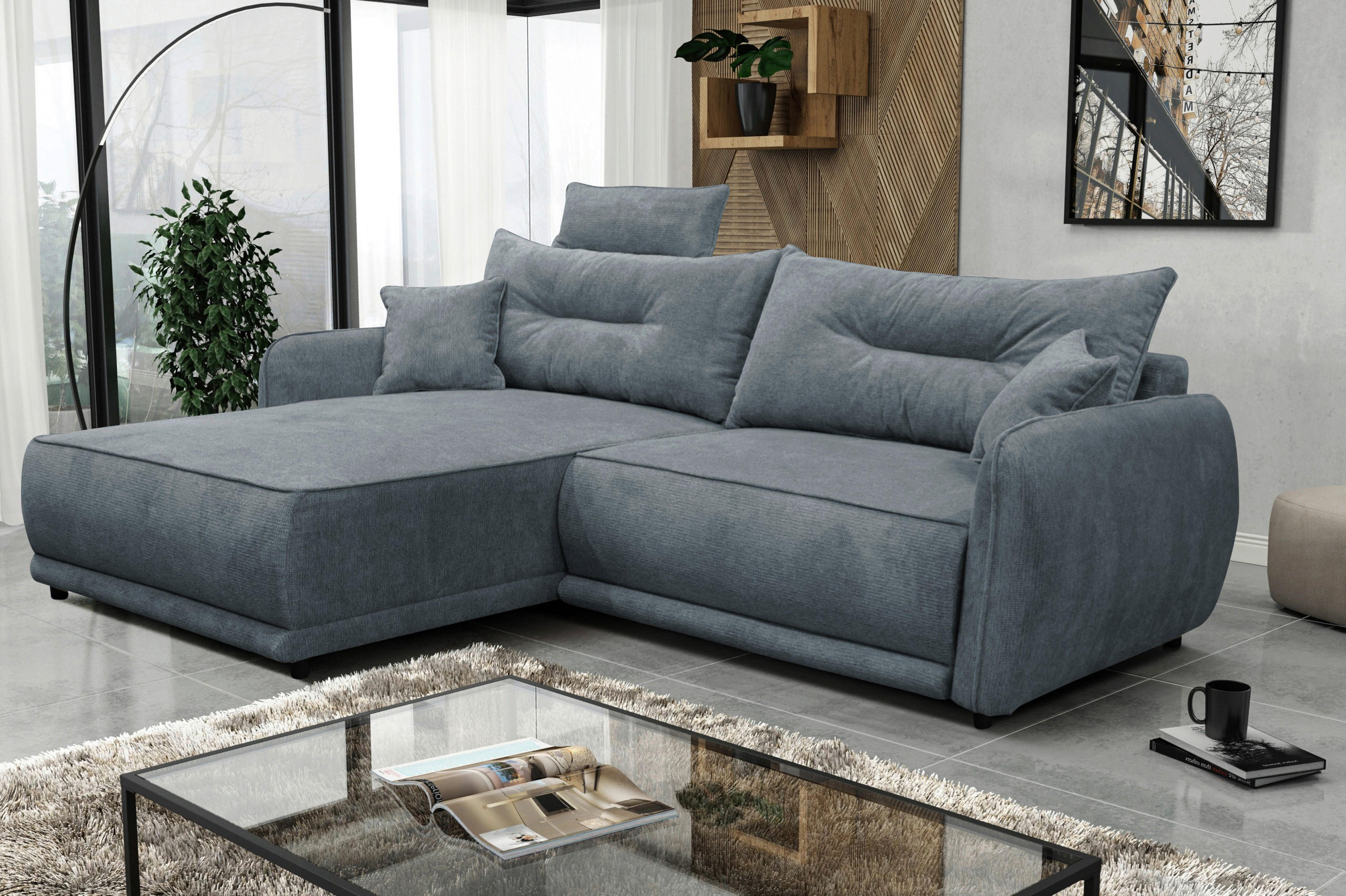 ECKSOFA in Struktur Blau  195/264 cm  - Blau/Beige, Design, Kunststoff/Textil (195/264cm) - MID.YOU