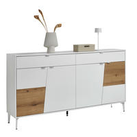 SIDEBOARD Weiß, Eichefarben  182/98/40 cm  - Eichefarben/Silberfarben, KONVENTIONELL, Holzwerkstoff/Metall (182/98/40cm) - Stylife