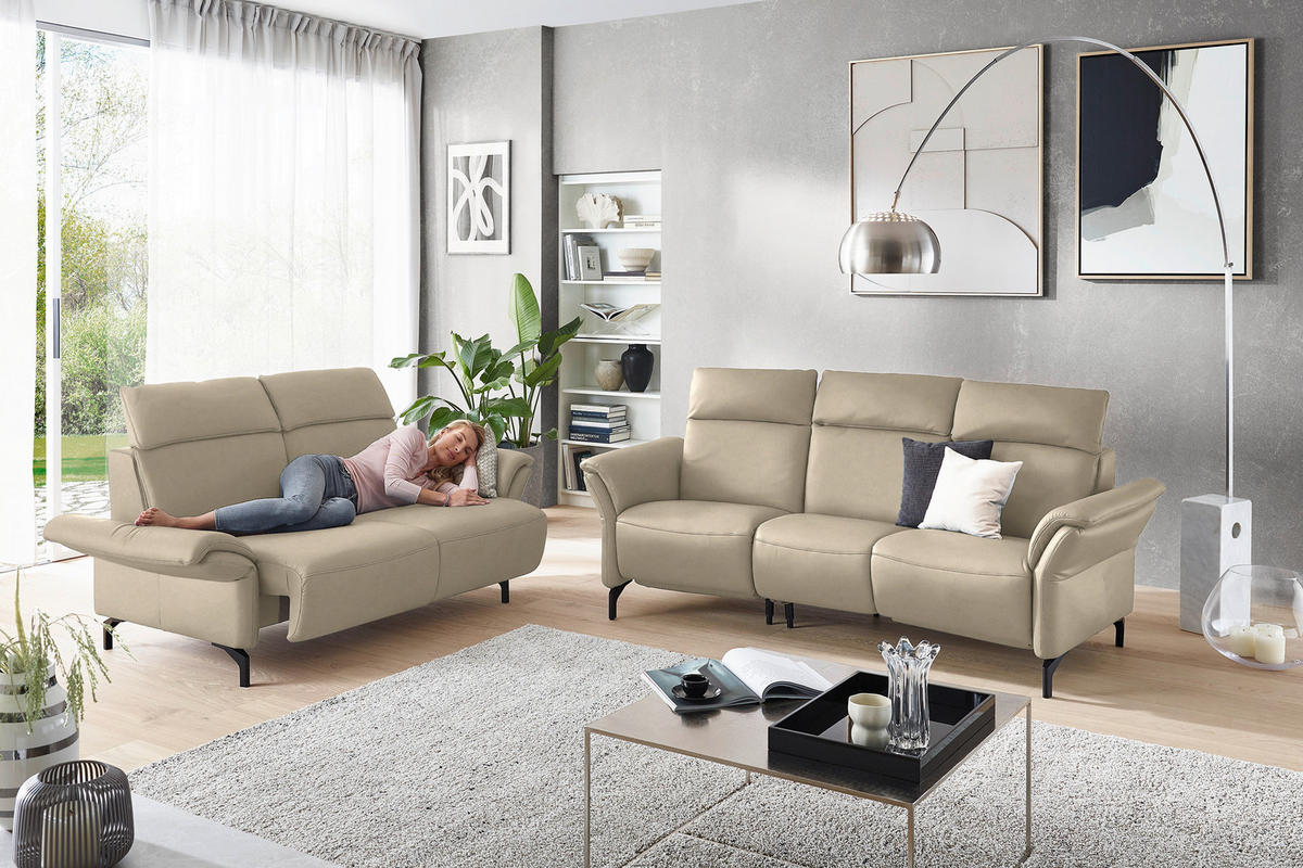 2-SITZER-SOFA in Leder Ecru  - Ecru/Schwarz, KONVENTIONELL, Leder/Metall (178/103/92cm) - Dieter Knoll