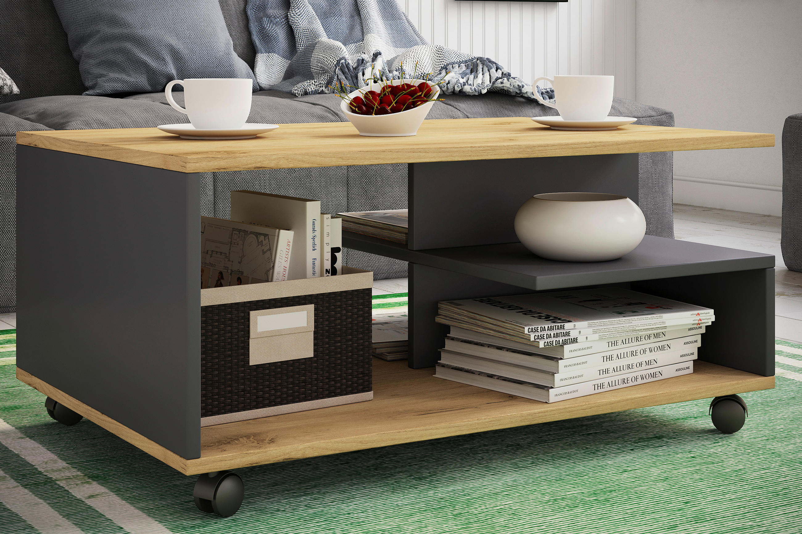 COUCHTISCH Stango 80/50/41 cm rechteckig Anthrazit, Honigeiche  - Honigeiche/Anthrazit, Design, Holzwerkstoff/Kunststoff (80/50/41cm) - MID.YOU