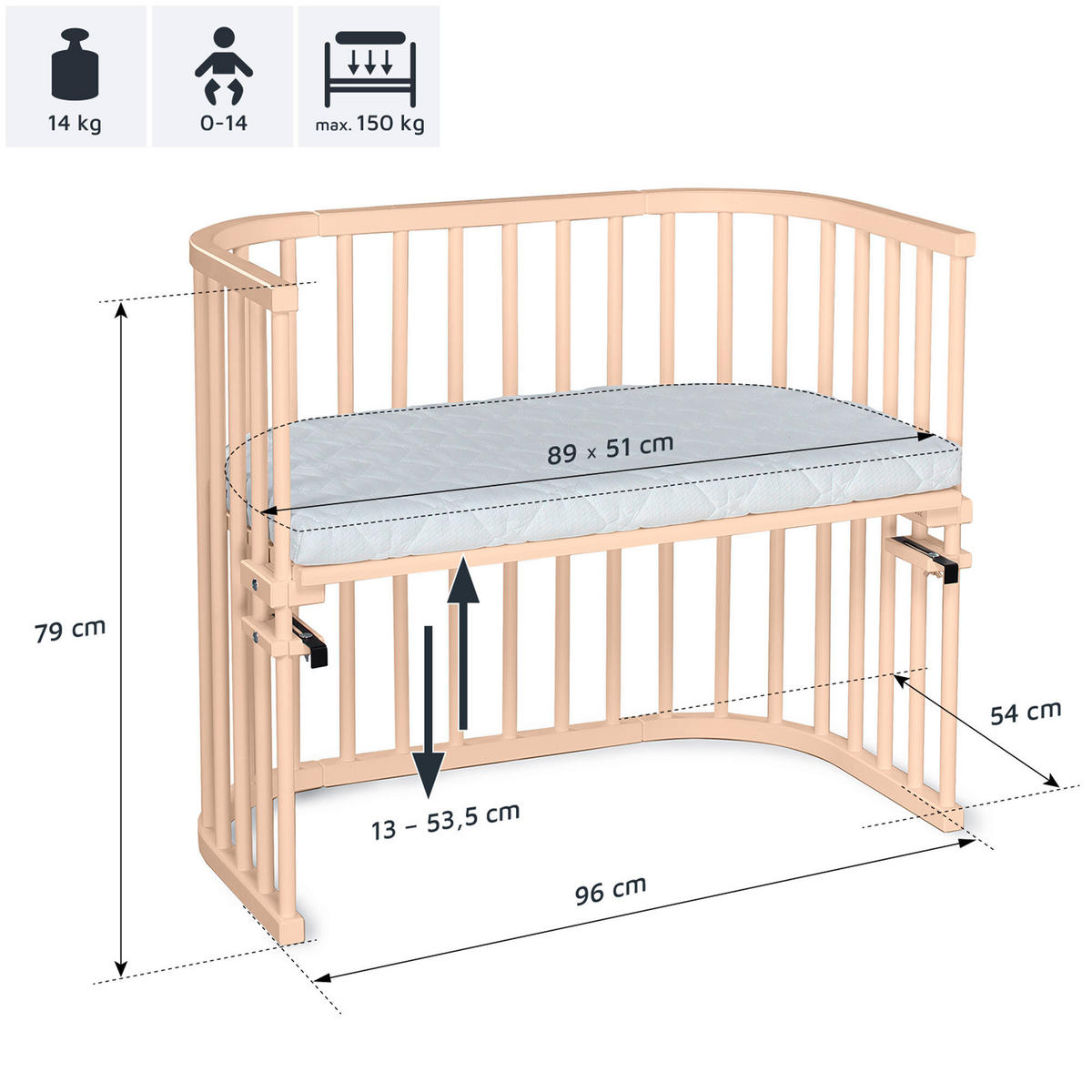 BEISTELLBETT 96/54/79 cm  - Beige, Basics, Holz (96/54/79cm) - Babybay