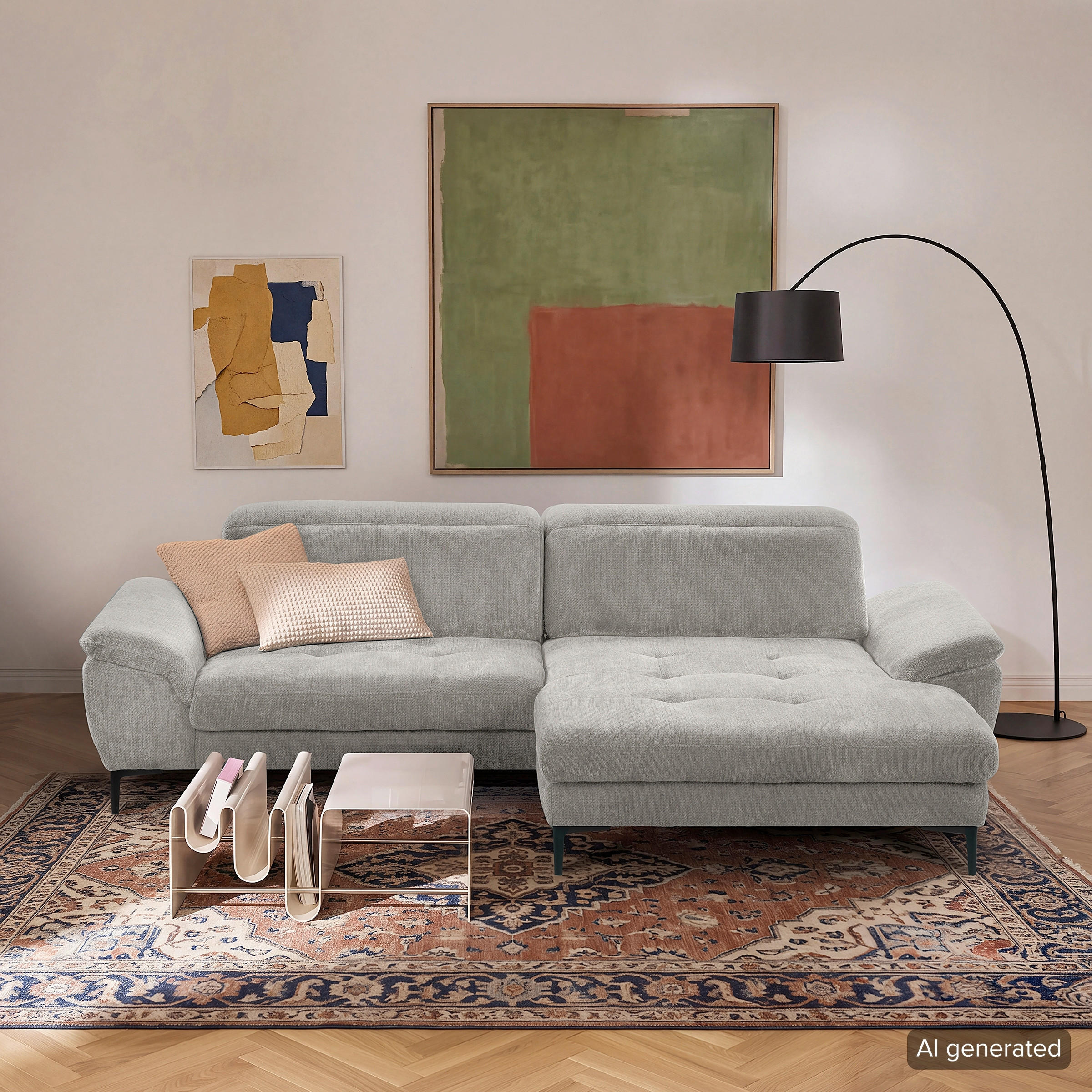ECKSOFA PRADO Grau Webstoff Bettkasten, Kopfteilverstellung, Sitztiefenverstellung  - Schwarz/Grau, Design, Textil/Metall (268/195cm) - Livetastic