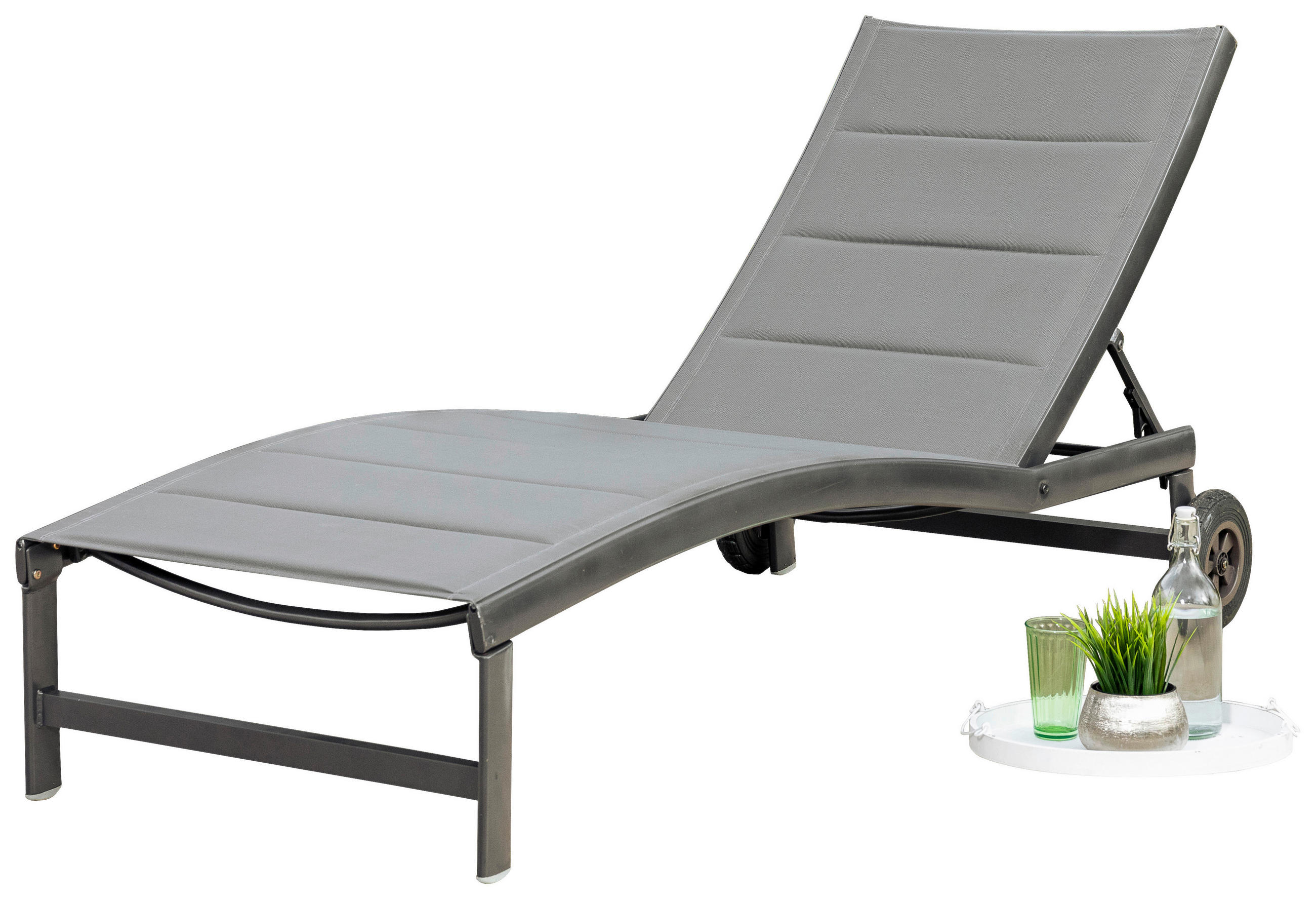 GARTENLIEGE 70/37,5/207 cm - Graphitfarben/Grau, KONVENTIONELL, Textil/Metall (70/37,5/207cm) - Gardenson