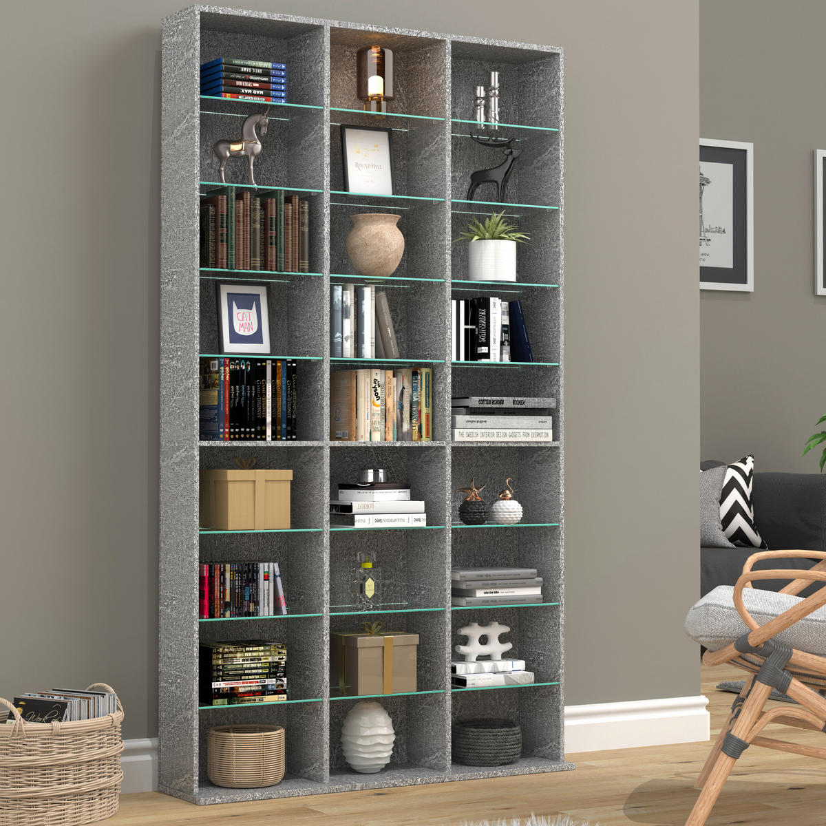 REGAL Grau  - Grau, Design, Glas/Holzwerkstoff (102/181/23cm) - MID.YOU
