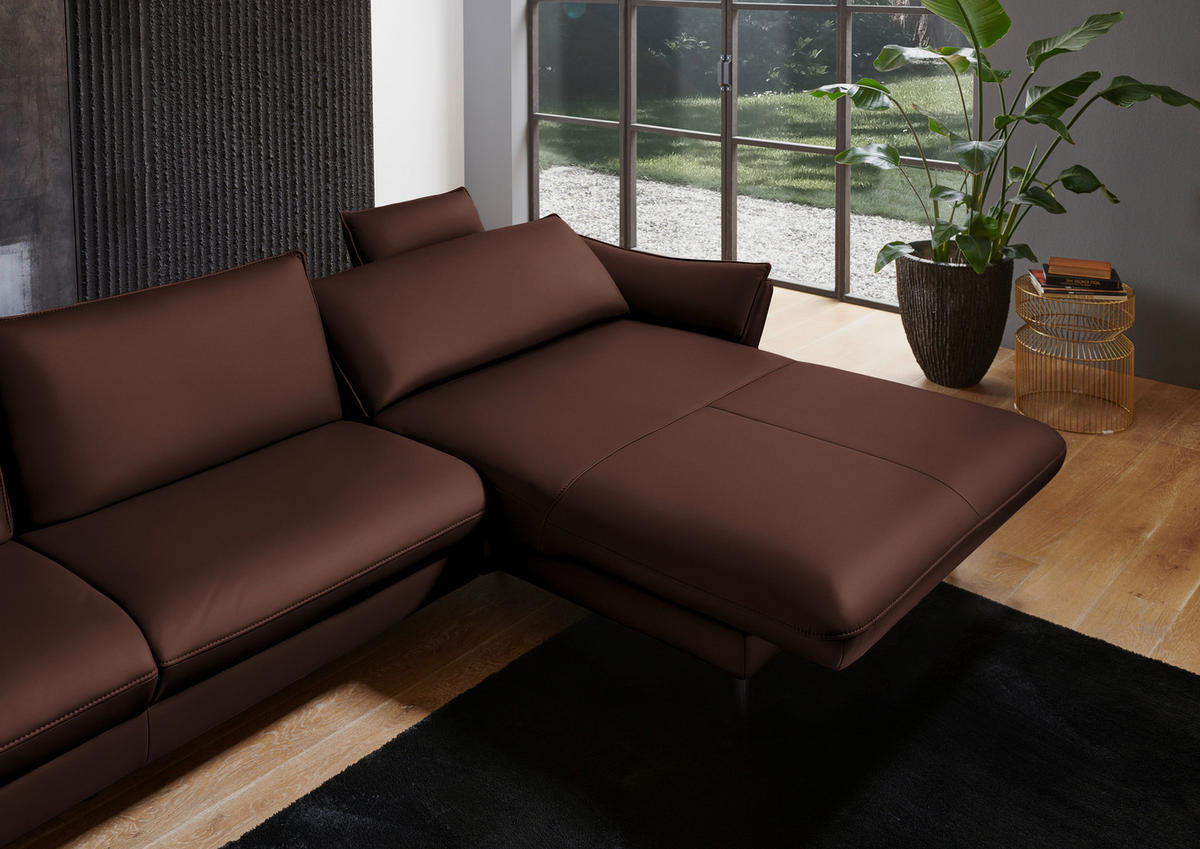 ECKSOFA in Echtleder Braun  - Schwarz/Braun, Design, Leder/Metall (334/172cm) - Valdera