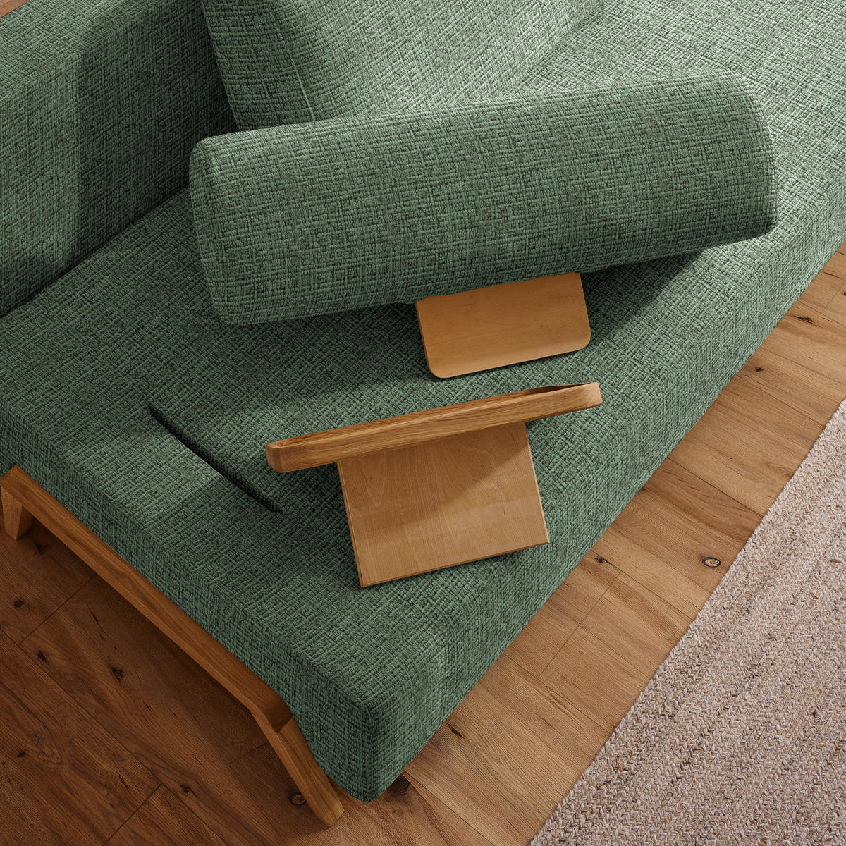 SCHLAFSOFA Chenille Grün  - Naturfarben/Grün, Design, Holz/Textil (211/88/102cm) - Niels Andersson