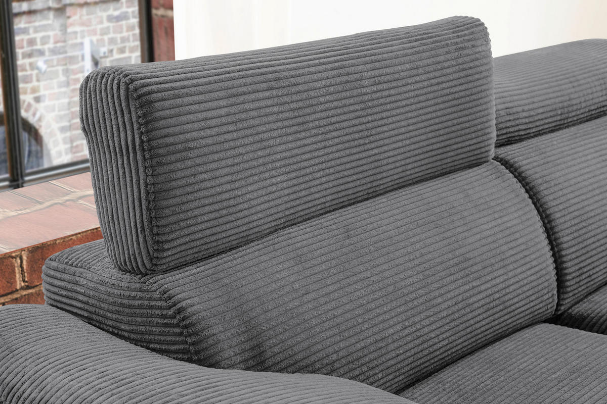 ECKSOFA in Cord Dunkelgrau  - Dunkelgrau/Schwarz, Design, Holz/Textil (270/174cm) - Pure Home Lifestyle