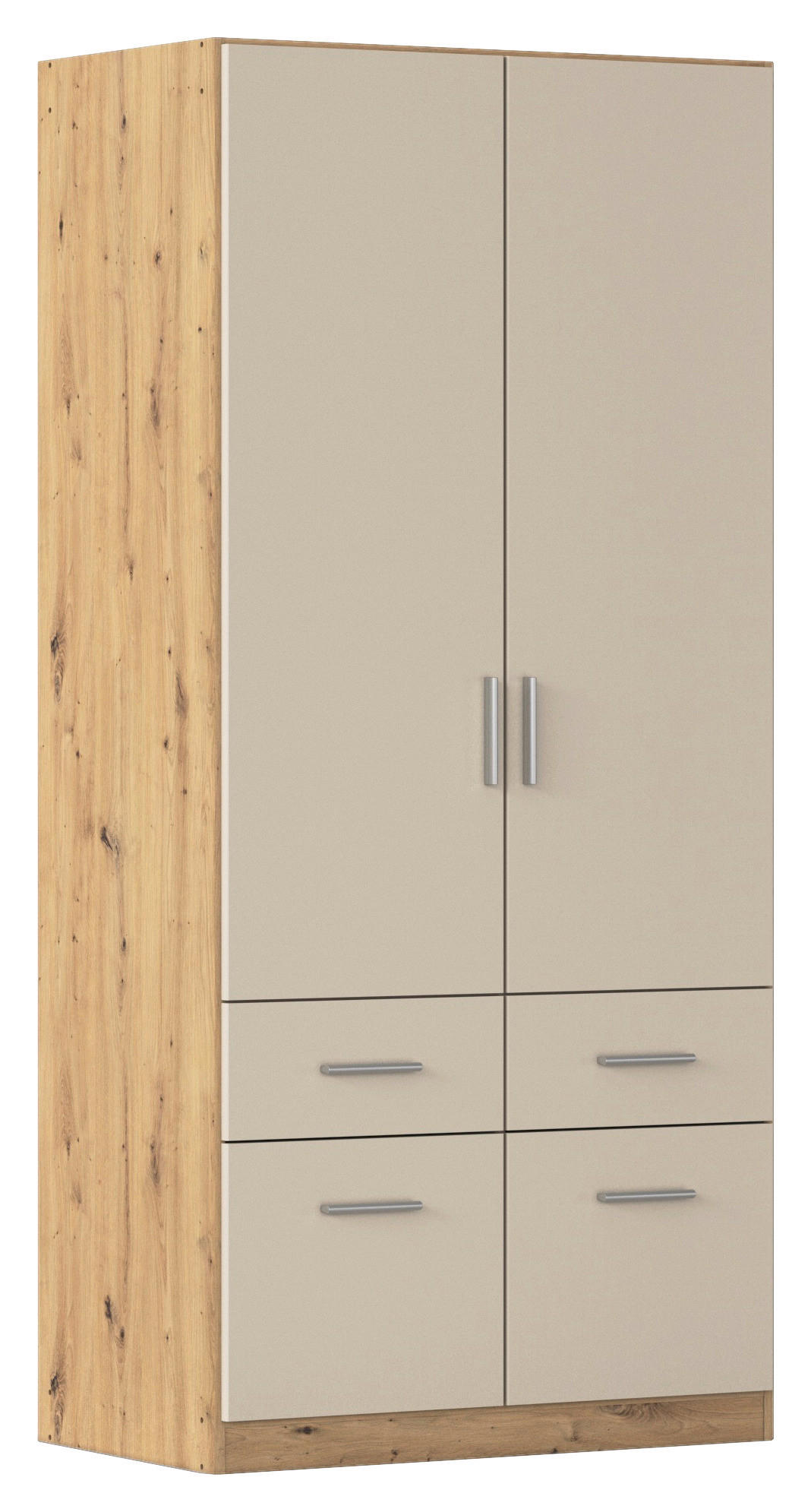 Drehtürenschrank mit Schubladen 91 cm Celle, Champagner/Eiche