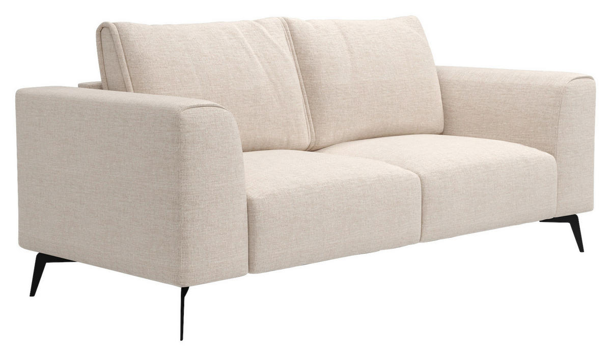 2-SITZER-SOFA in beflockt Creme  - Creme/Schwarz, Design, Holz/Textil (186/88/90cm) - MID.YOU