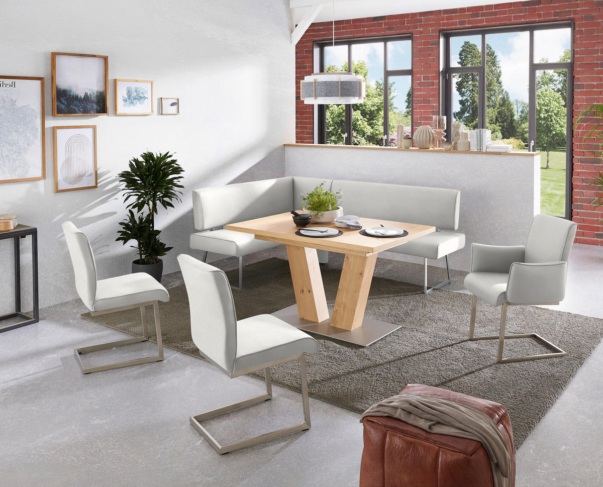 ECKBANK 137/185 cm  in Edelstahlfarben, Hellgrau  - Edelstahlfarben/Hellgrau, Design, Textil/Metall (137/185cm) - Dieter Knoll