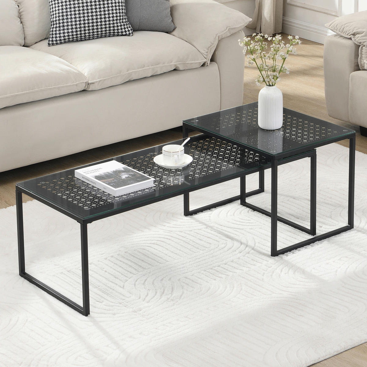 SATZTISCH rechteckig Schwarz  - Schwarz, Design, Glas/Metall (100/40/35cm) - MID.YOU
