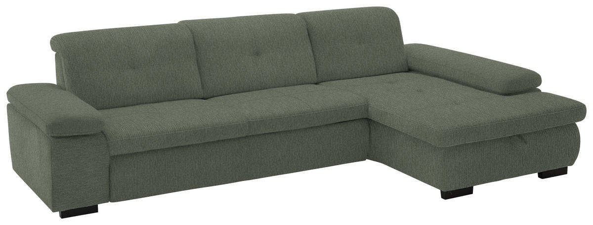 ECKSOFA in Flachgewebe Dunkelgrün  - Dunkelgrün/Schwarz, Design, Textil/Metall (297/174cm) - Beldomo Style
