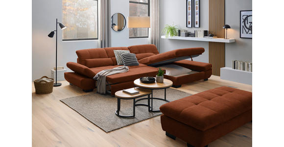 ECKSOFA  in Flachgewebe Rostfarben  341/204 cm  - Rostfarben/Schwarz, Design, Textil/Metall (341/204cm) - Xora