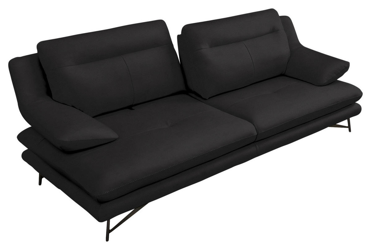 2,5-SITZER Cezanne in Echtleder Mokka   - Schwarz/Mokka, Design, Leder/Metall (195/90/109cm)