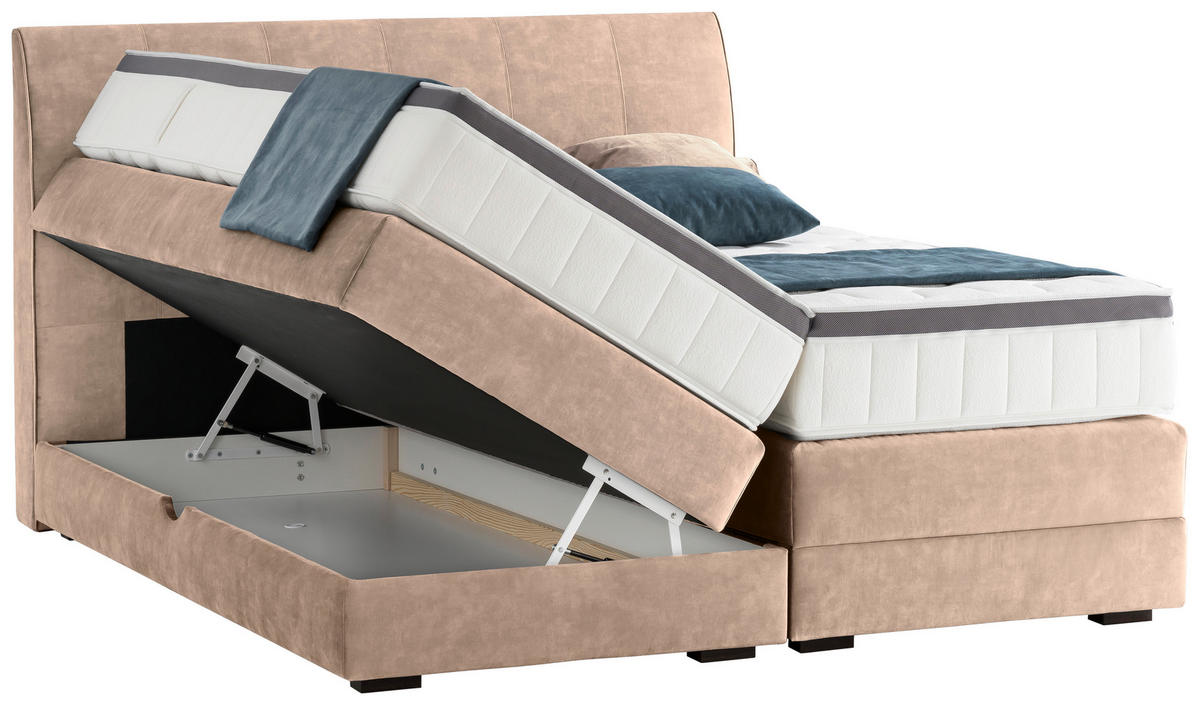 BOXSPRINGBETT 180/200 cm  in Sandfarben  - Sandfarben/Wengefarben, Konventionell, Holz/Textil (180/200cm) - Novel