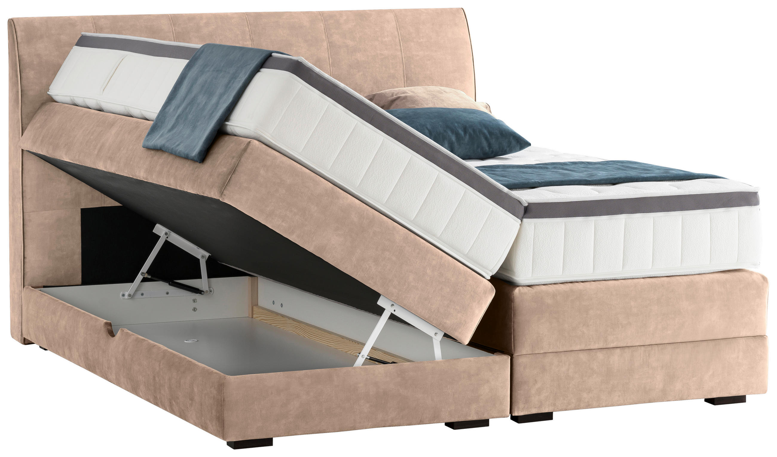 Thumbnail - Novel Boxspringbett, Hellbraun, Textil, Wenge, H2, 7-Zonen, Höhe ca. 27 cm, 160x200 cm, Bettkasten, Federkernmatratze, S...