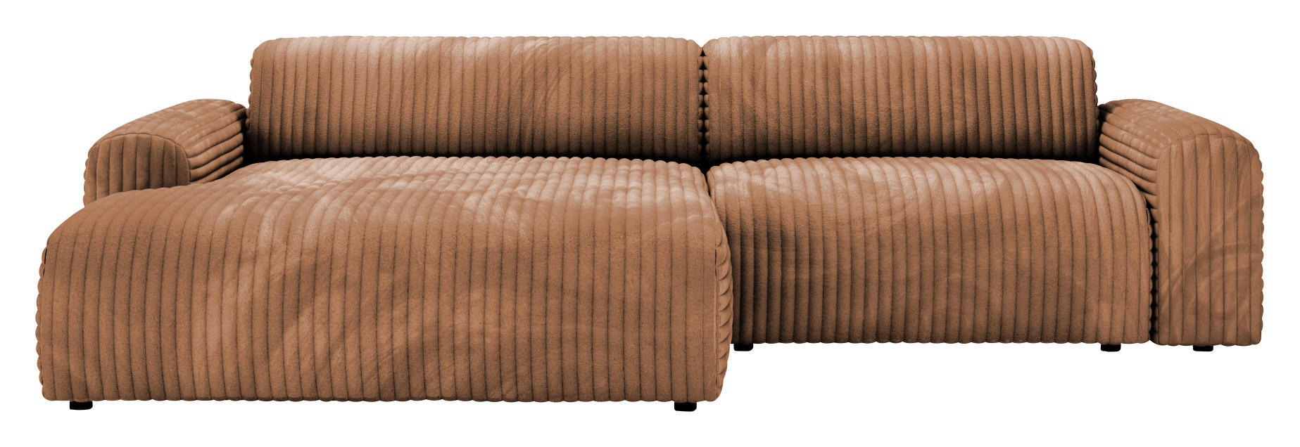 ECKSOFA Hellbraun Cord  - Hellbraun/Schwarz, Design, Kunststoff/Textil (178/292cm) - home24
