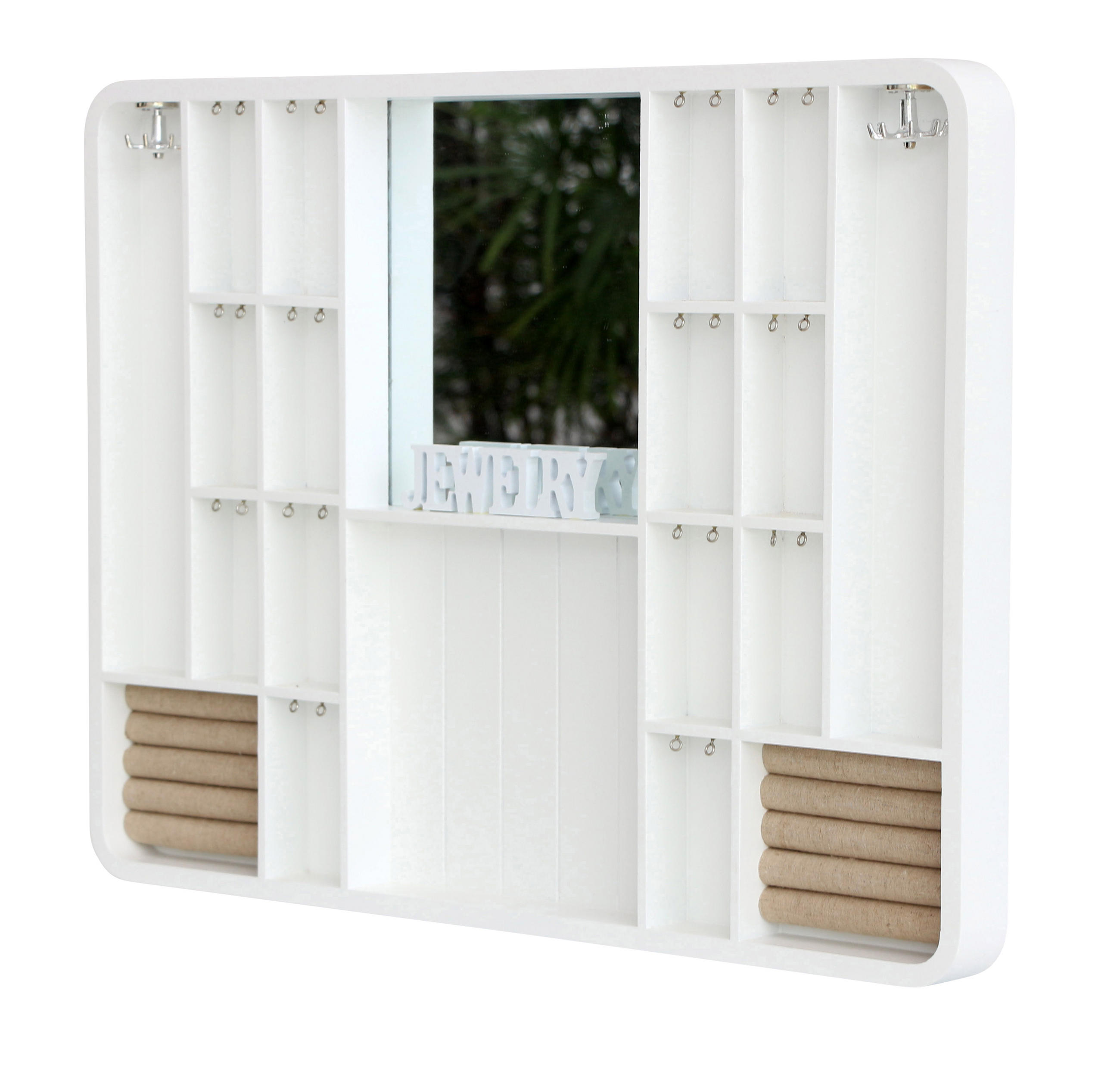 SKŘÍŇKA NA ŠPERKY - bílá/světle hnědá, Basics, dřevo/textil (60/45/4cm)