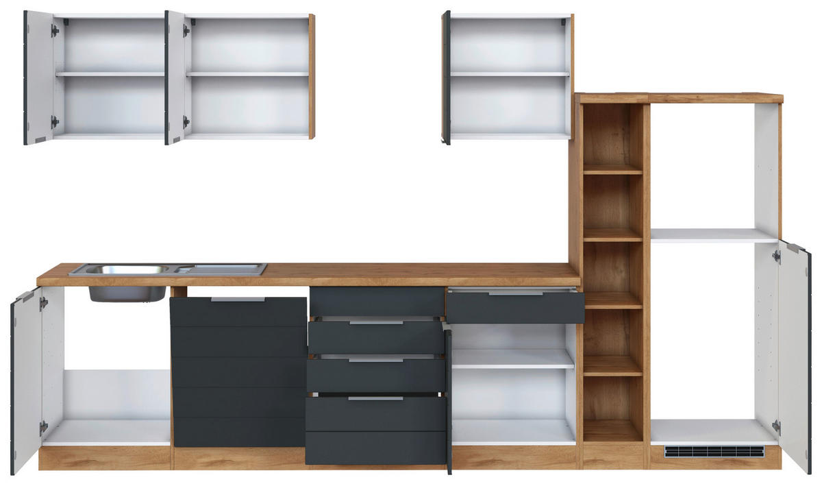 KÜCHENLEERBLOCK 330 cm   in Grau, Eiche Wotan  - Eiche Wotan/Grau, Design, Holzwerkstoff/Metall (330cm) - Held