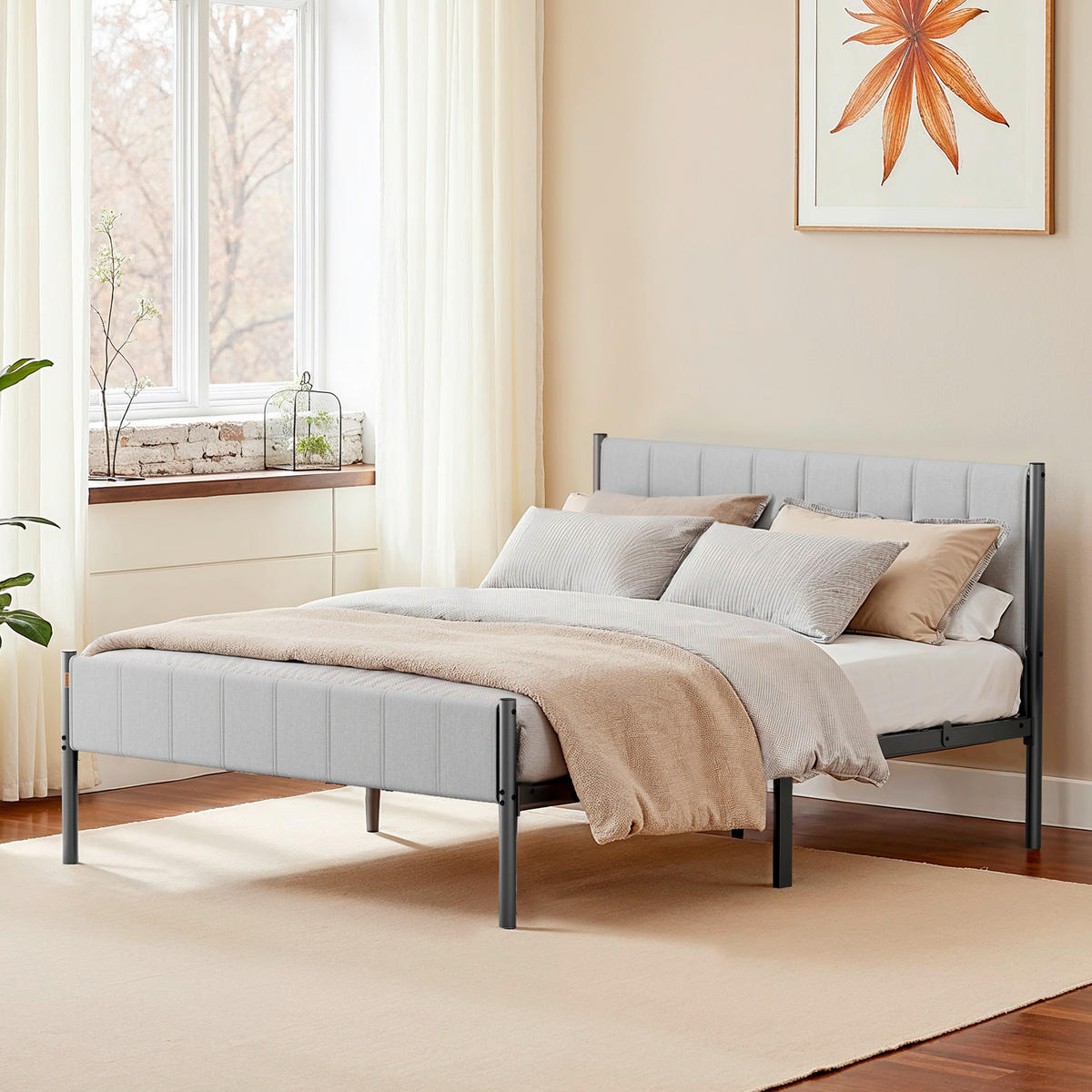 BETT 160/200 cm,  in Grau, Schwarz,  - Schwarz/Grau, Basics, Textil/Metall (160/200cm) - Boxxx