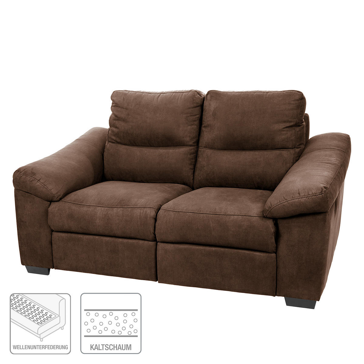 2-SITZER-SOFA Flachgewebe Mokka  - Schwarz/Mokka, Design, Holz/Textil (174/97/97cm) - Livetastic