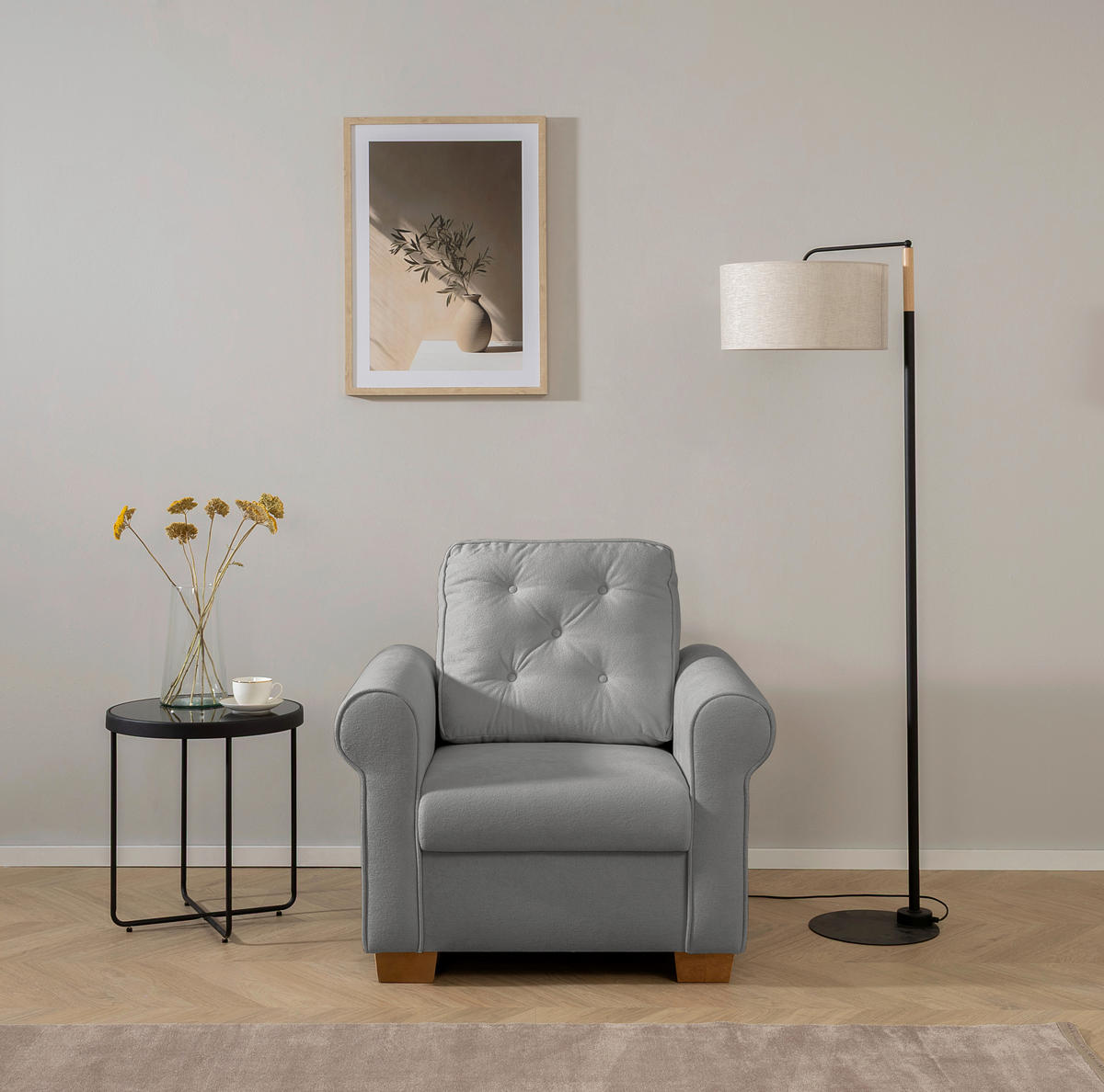 SESSEL in Grau  - Buchefarben/Grau, Design, Holz/Textil (93/89/82cm) - MID.YOU