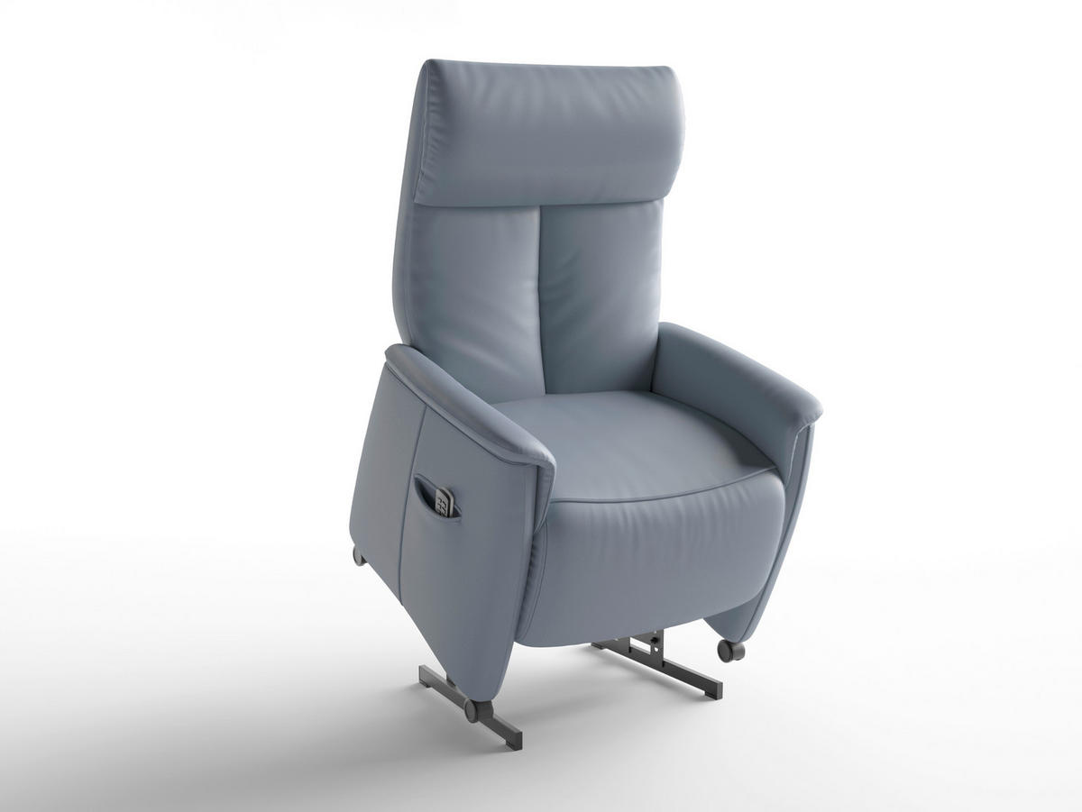 RELAXSESSEL TV CREMONA COMFORT E S1 Echtleder Kopfteilverstellung, Fußteilverstellung, Rücken echt    - Graublau/Schwarz, Basics, Leder/Kunststoff (76/110/84cm) - Sit & More